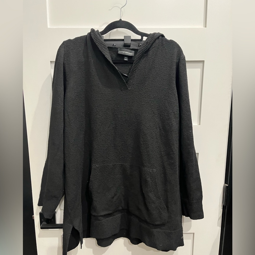 Black Knit Hoodie side slits Sweater style fabric